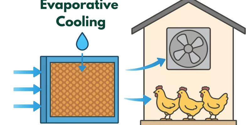 What is the Maximum Temperature Reduction Achieved by Cooling Pads in Poultry Farms?